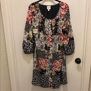 Floral Patchwork Dress with Animal Print